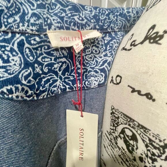 SOLITAIRE DENIM JACKET CRAFTED FLORAL PRINT 4 POCKETS SZ M VERSATILE AESTHETIC - Picture 4 of 14